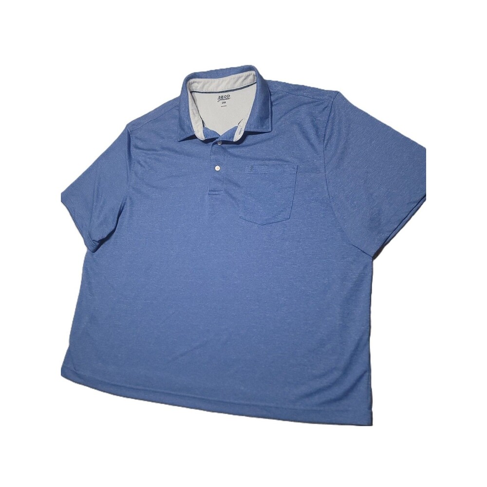 IZOD Saltwater Polo Shirt Mens 2XB Heathered Blue Short Sleeve Pocket